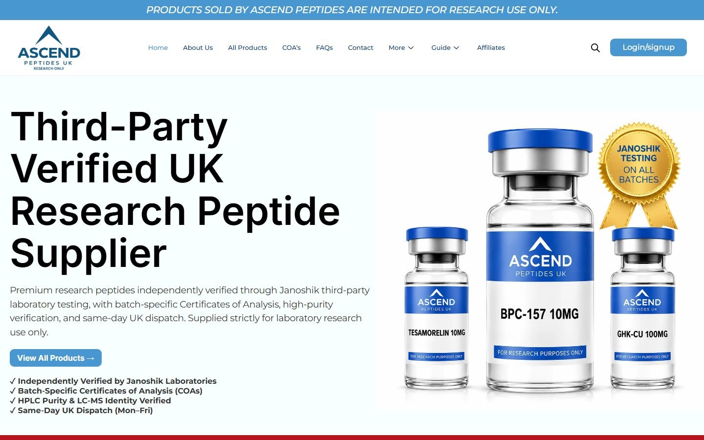 Ascend Peptides website